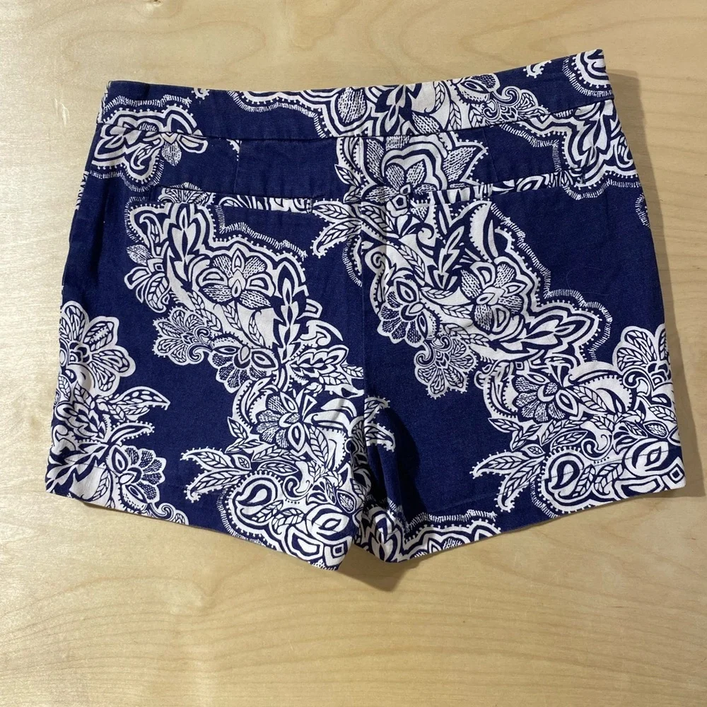 Willi Smith Navy and White Floral High Waist Shorts 6 (OQ)